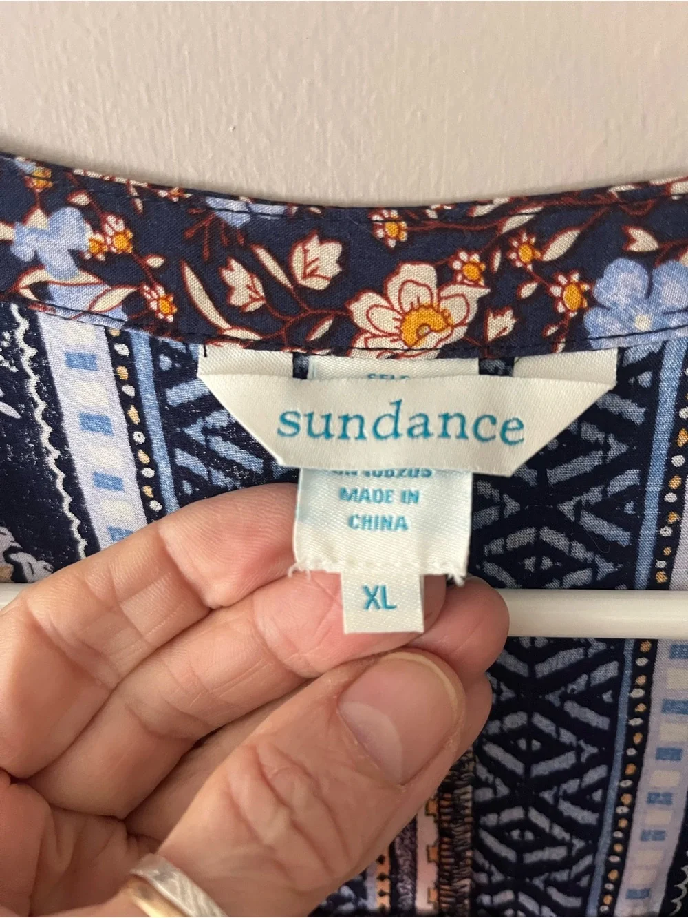 Sundance Navy Floral Long-Sleeve Boho Dress